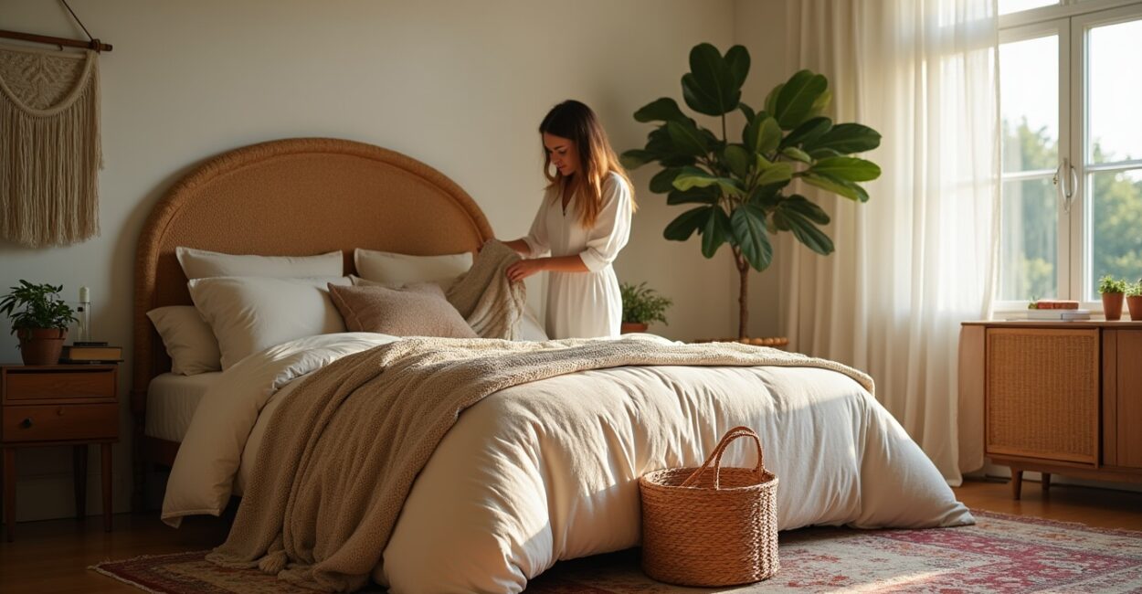 Boho bedroom refresh: sustainable textures, rattan and plants