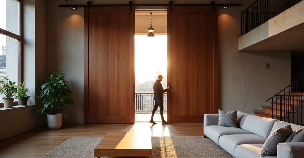 Double-height doors creating drama in modern living rooms