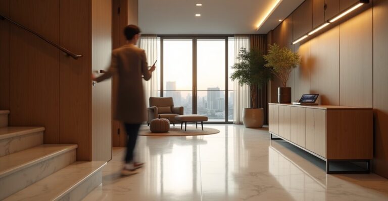 Luxury interiors mixing marble, timber and smart lighting