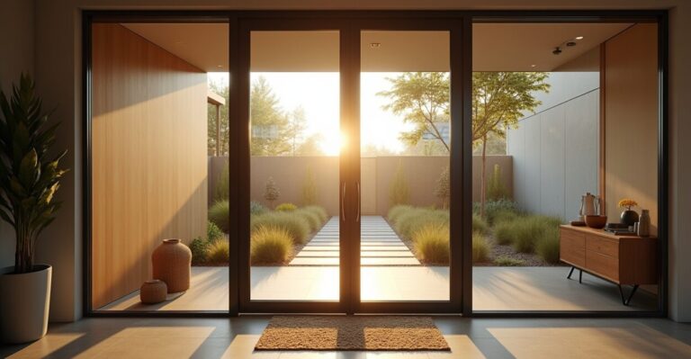 Pivot doors that transform entryways with glass panels