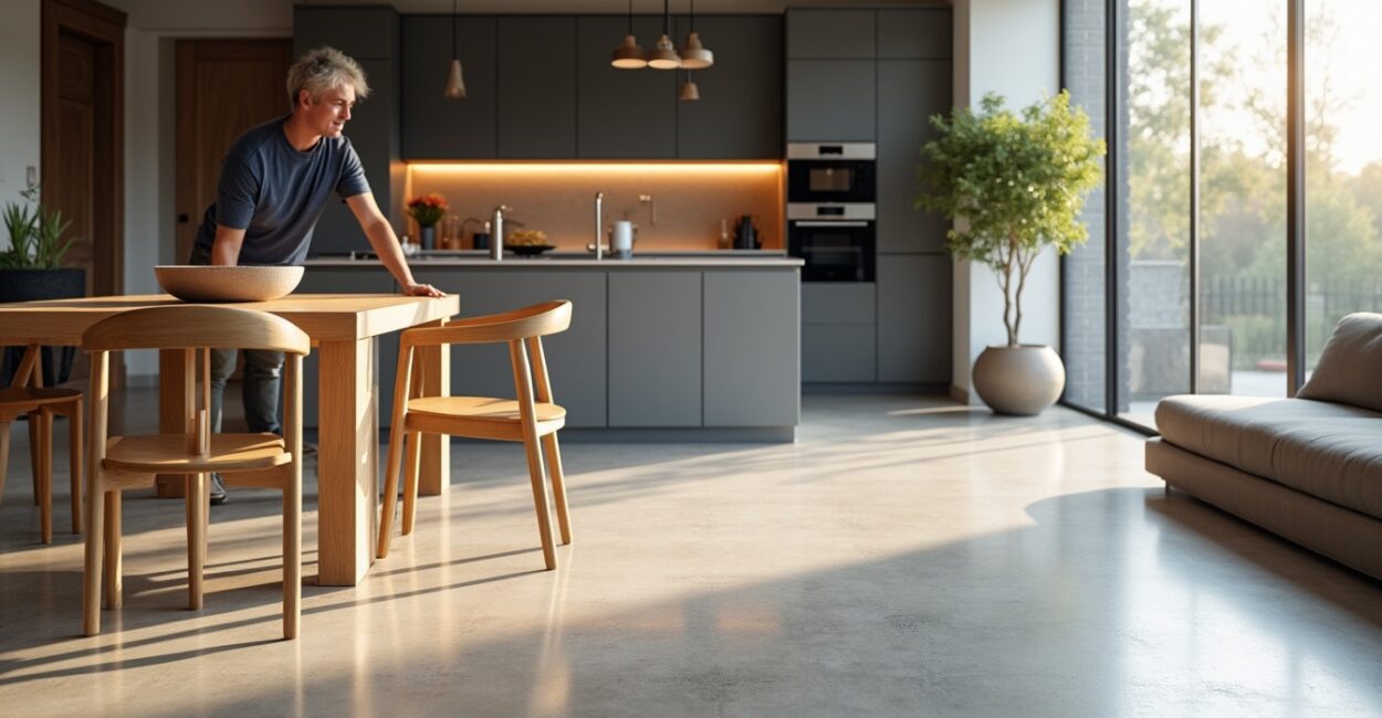 Seamless materials and finishes for open floorplan