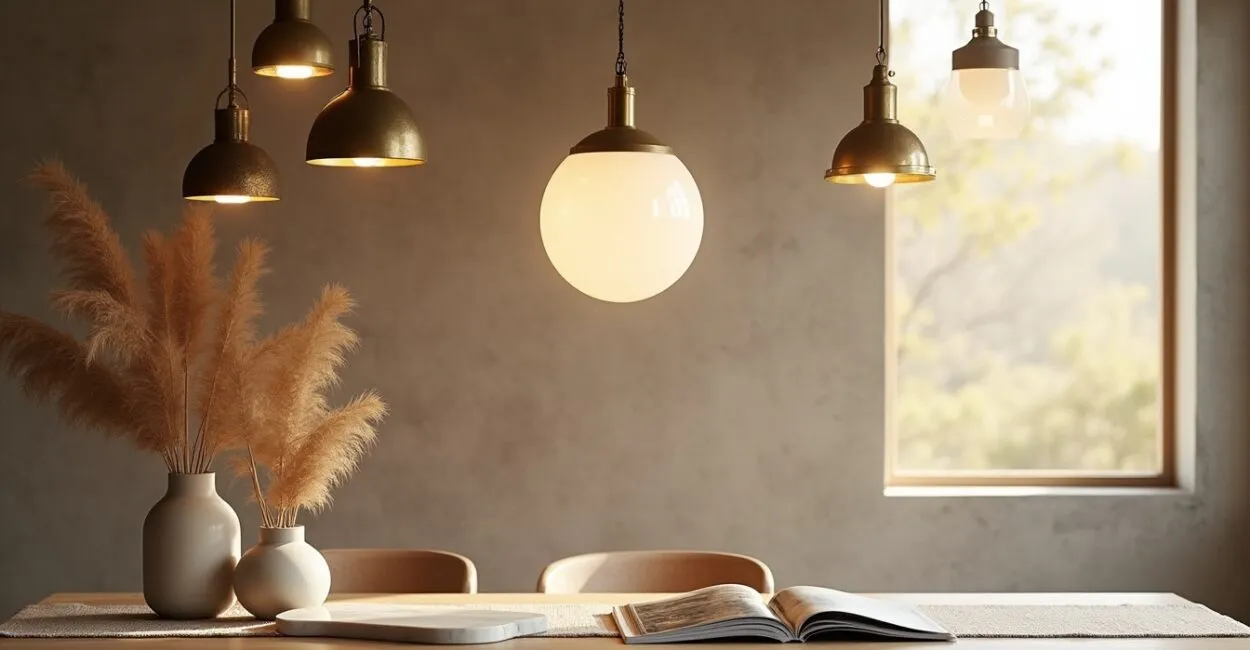 Styling strategies: brass pendants and oversized globes